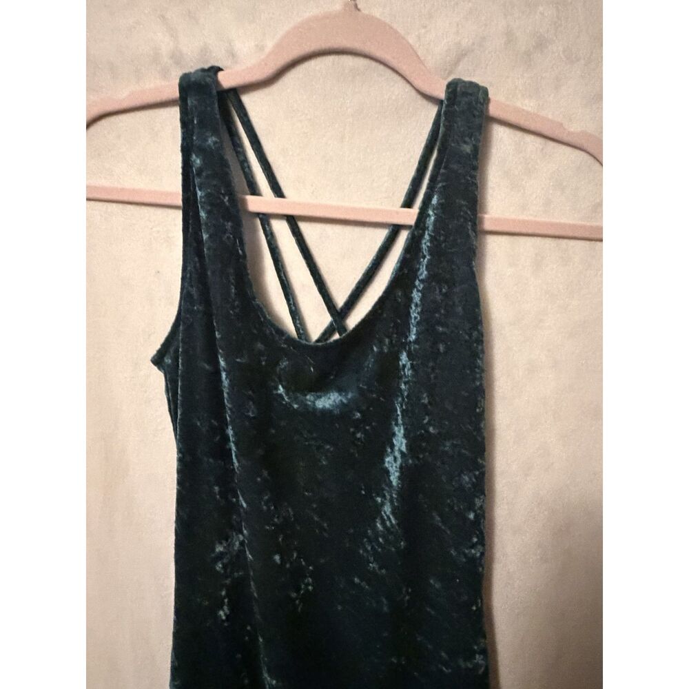 Vintage All That Jazz Green Crushed Velvet Midi Dress Small Strappy Back 90s USA